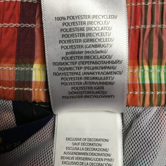 Polo RL Mens Plaid Swim Trunk Shorts size Large Red Green Mesh Inner Briefs - Picture 7 of 15